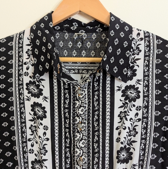 Anthropologie I Cyrena Patagonia Button Front Shirt Dress w Floral Back Inset - Picture 3 of 6